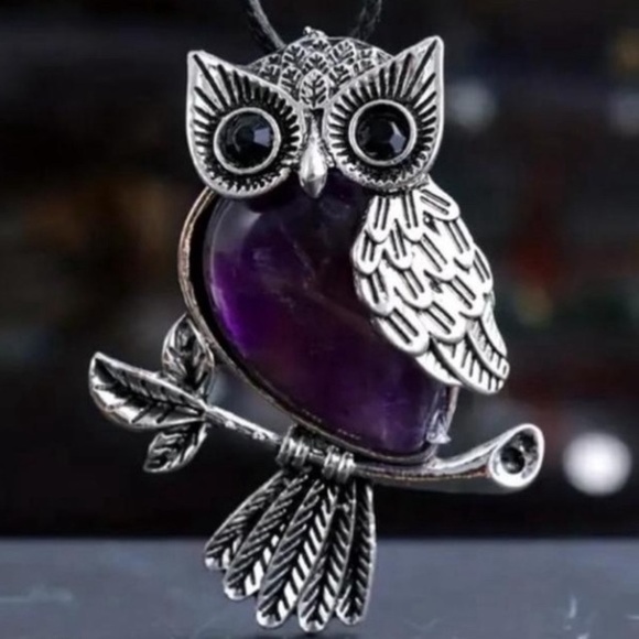 18 🖤 Amethyst Natural Crystal Owl Healing Stone Pendant Necklace - Picture 1 of 4